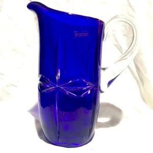 Stunning Crystal Pitcher Made in Poland. Cobalt Blue with Cut-Glass Design. EUC